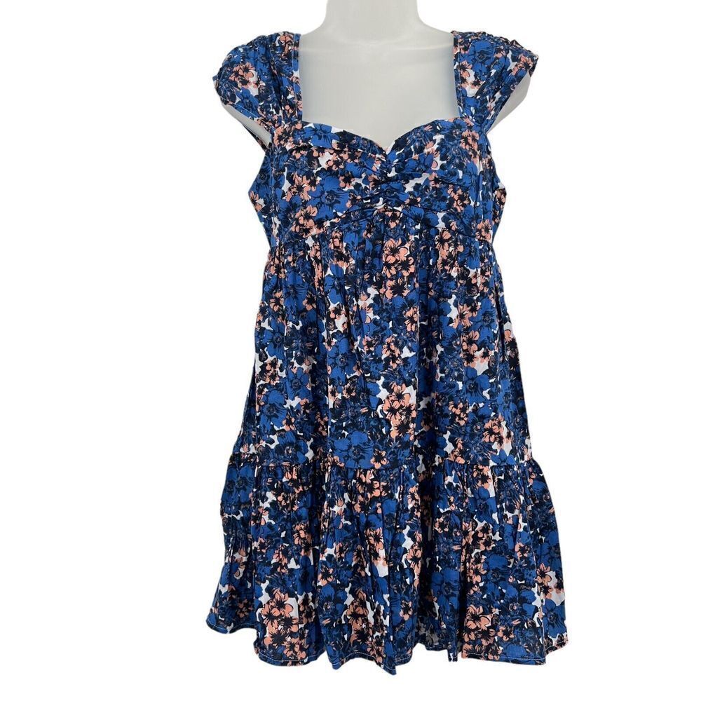 Free People Pattern Play Mini Floral Dress Cool Combo Women XS Blue Linen Blend